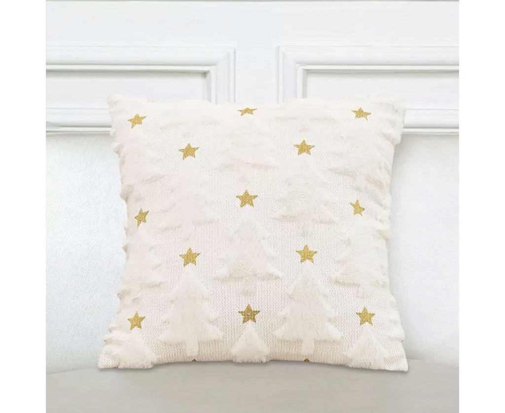 SOGA 45cm Celestial Cream Textured Gold Star Pattern Throw Pillow