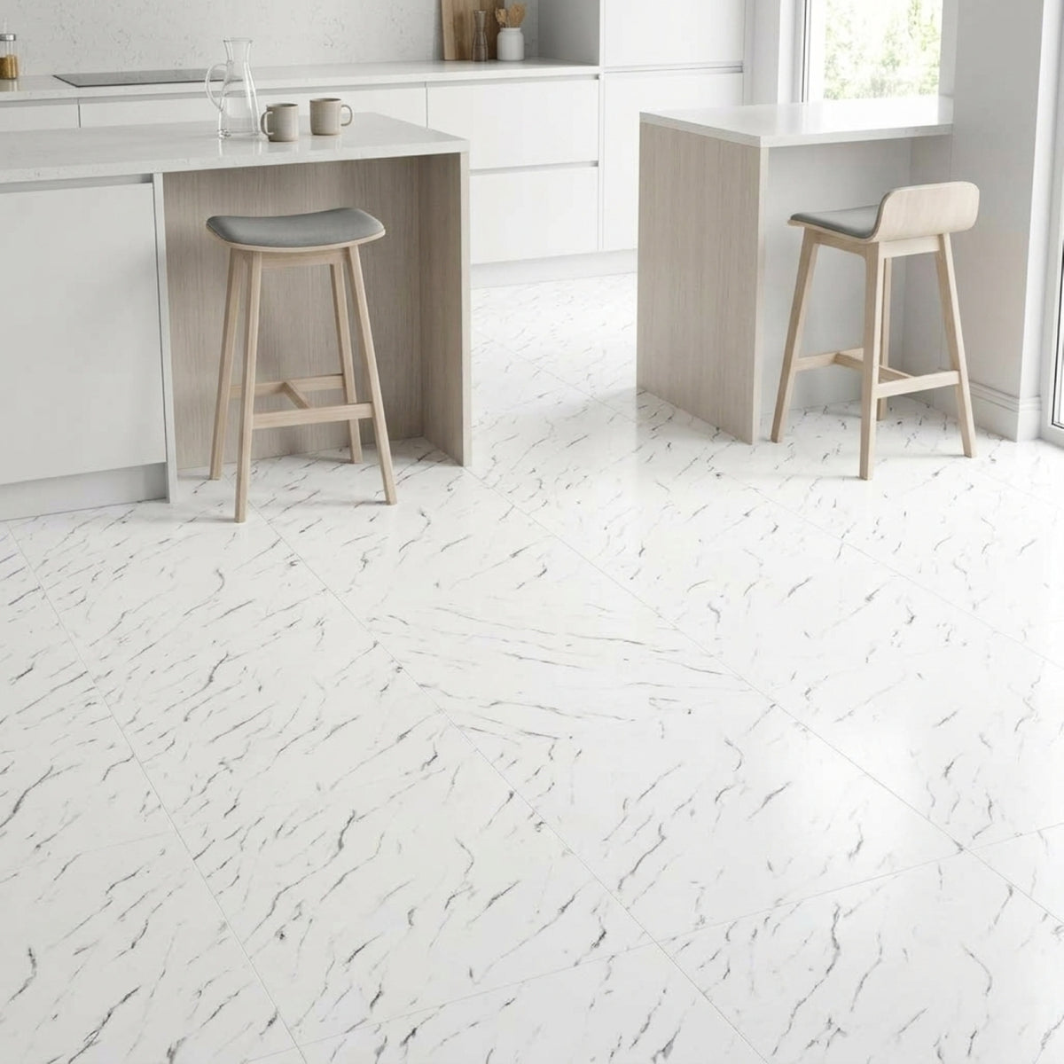SOGA Peel & Stick Floor and Wall Tiles 30 x 30cm 10 Pack White Faux Marble