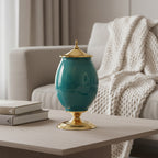 SOGA 40cm Ceramic Oval Flower Vase with Gold Metal Base Green