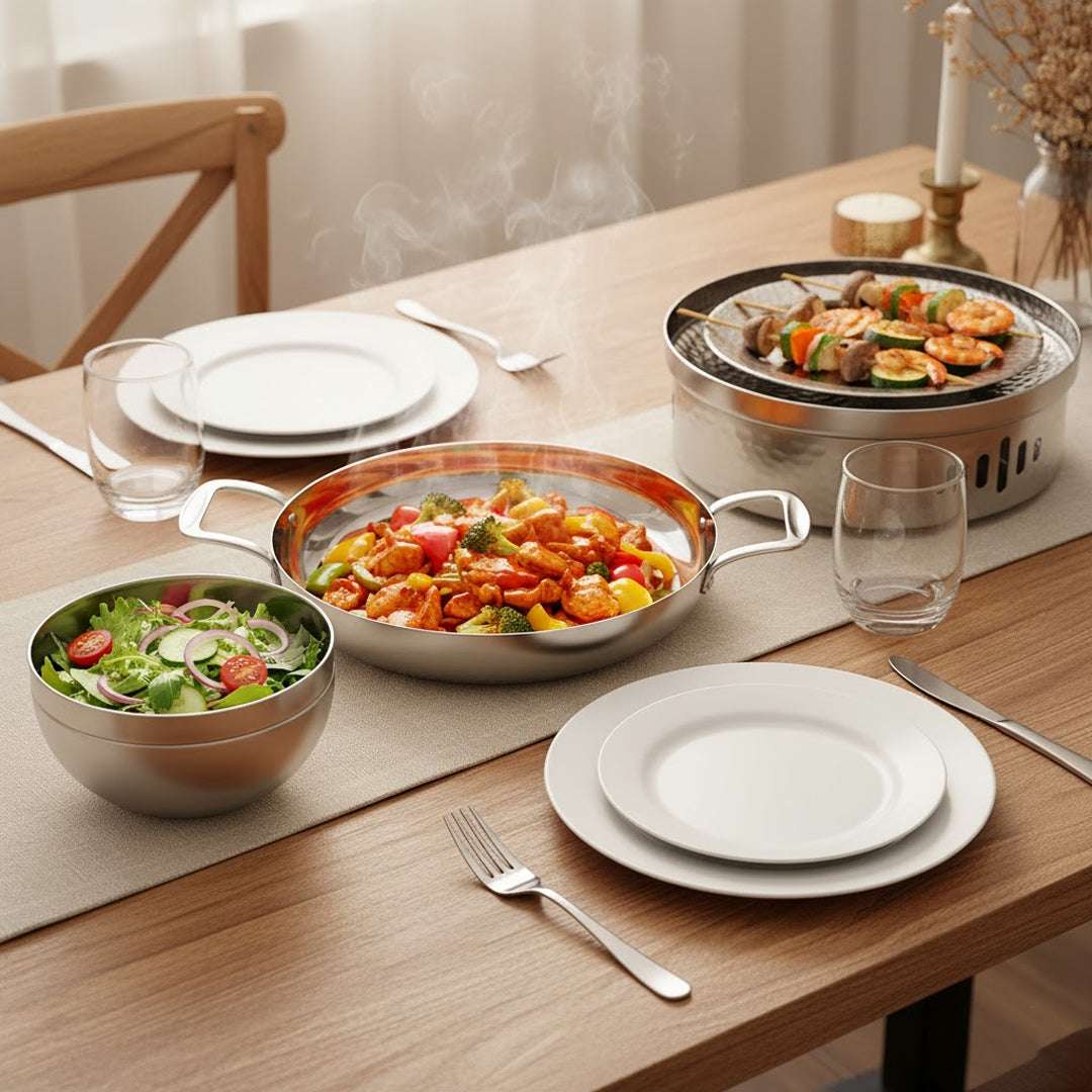 SOGA Kitchenware Bundle – Silver Dry Pots & Elegant Salad Bowl for Essential Kitchen Use $ 168