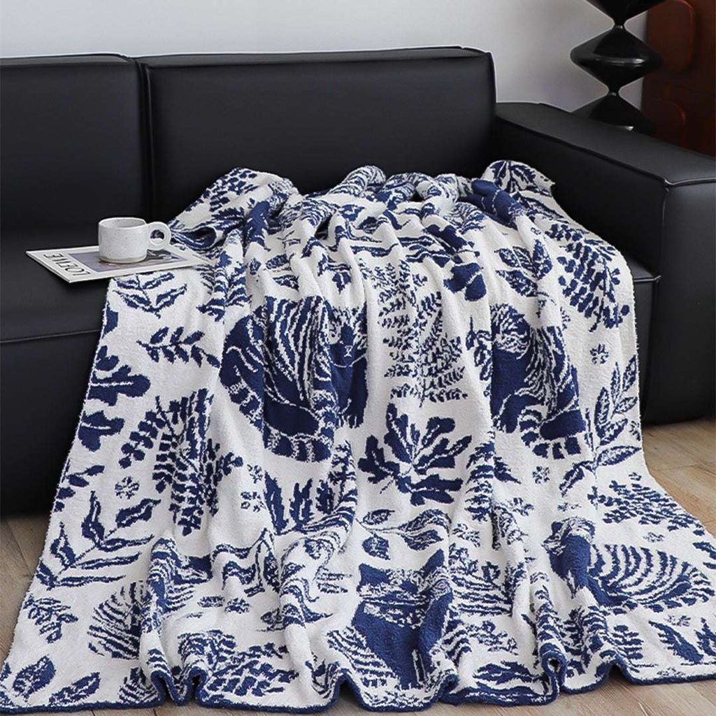 SOGA 2X Deep Blue Cat Floral Print Throw Blanket 160x200cm Polyester $ 237