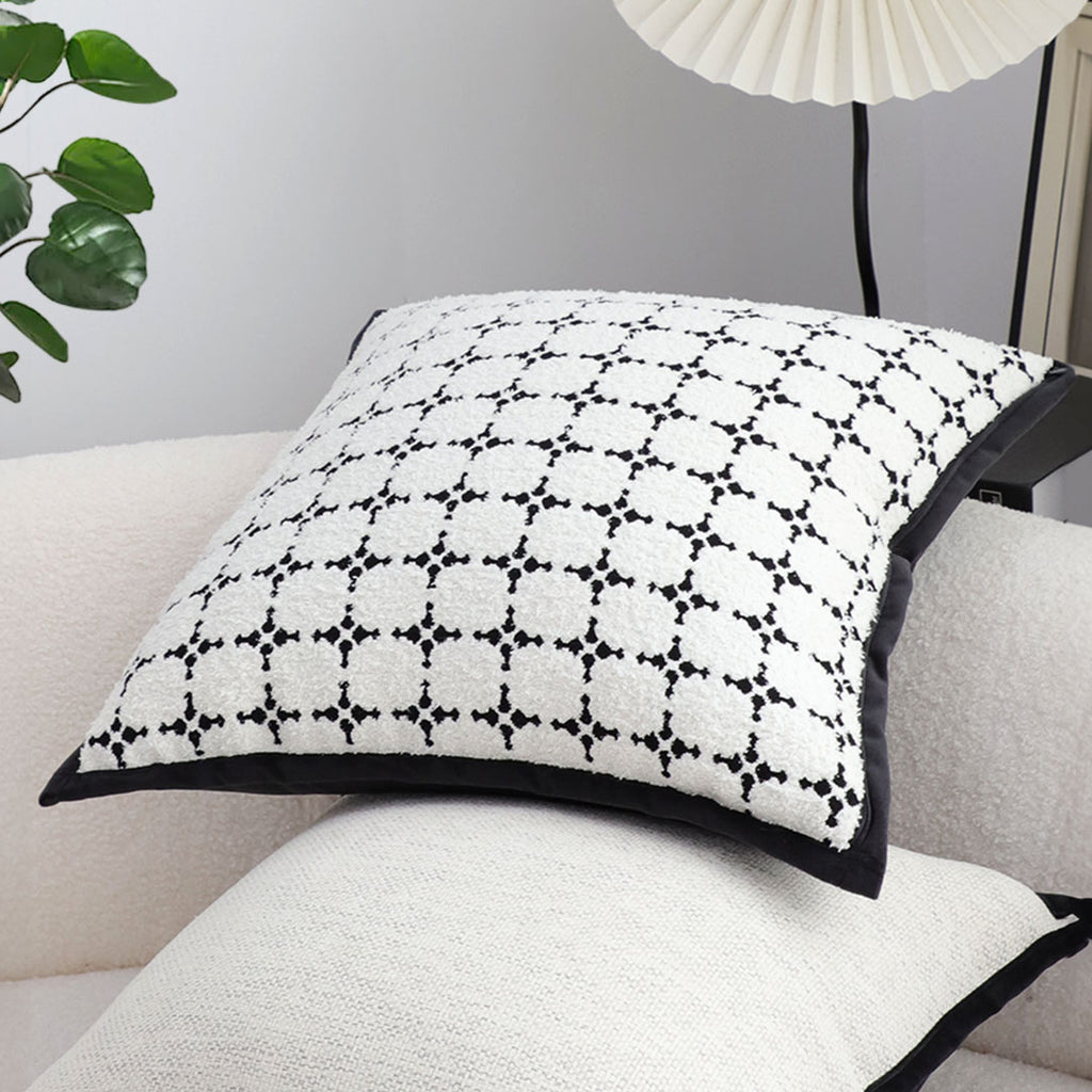 SOGA 2X 50cm Moroccan Black Cross Pattern Black Trim Decorative Throw Pillow
