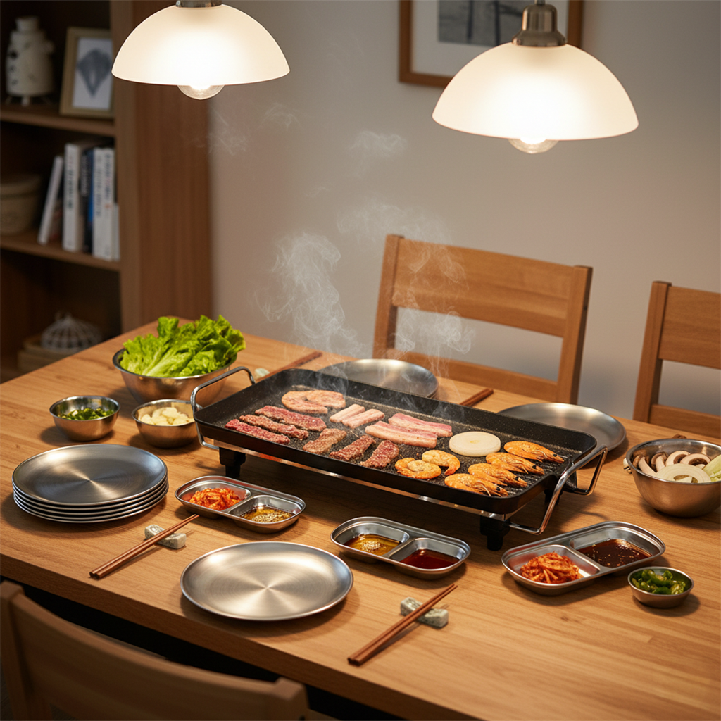 SOGA Kitchenware Bundle – 48cm Electric BBQ Grill with Silver Grilling Plate & Divided Sauce Pan $ 138
