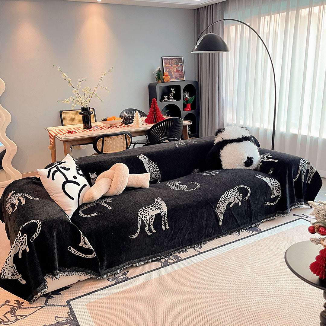 SOGA Three-seater Black Sofa Cover Leopard Print 180x340cm Polyester $ 124