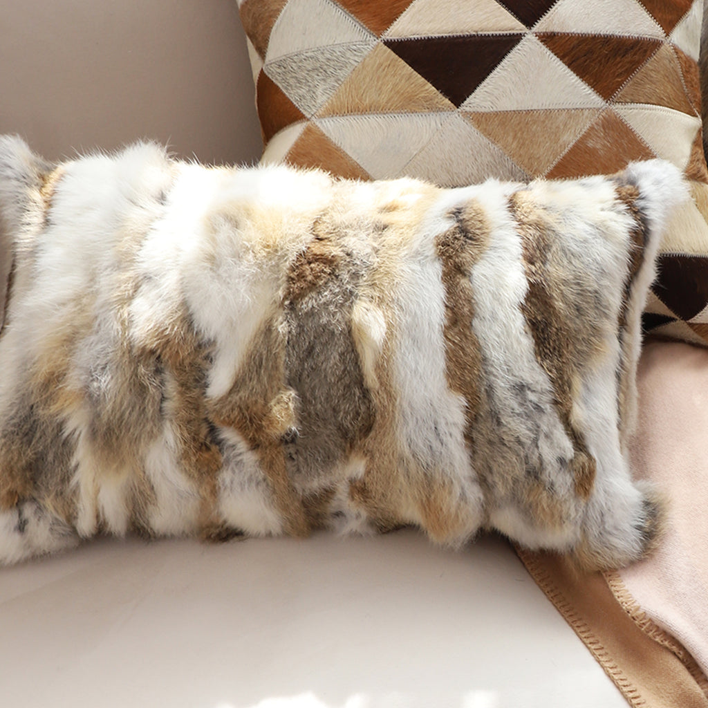 SOGA 2X 30cm Throw Pillow Coffee Rabbit Fur Lumbar Warm Cozy Decorative Cushion Home Decor