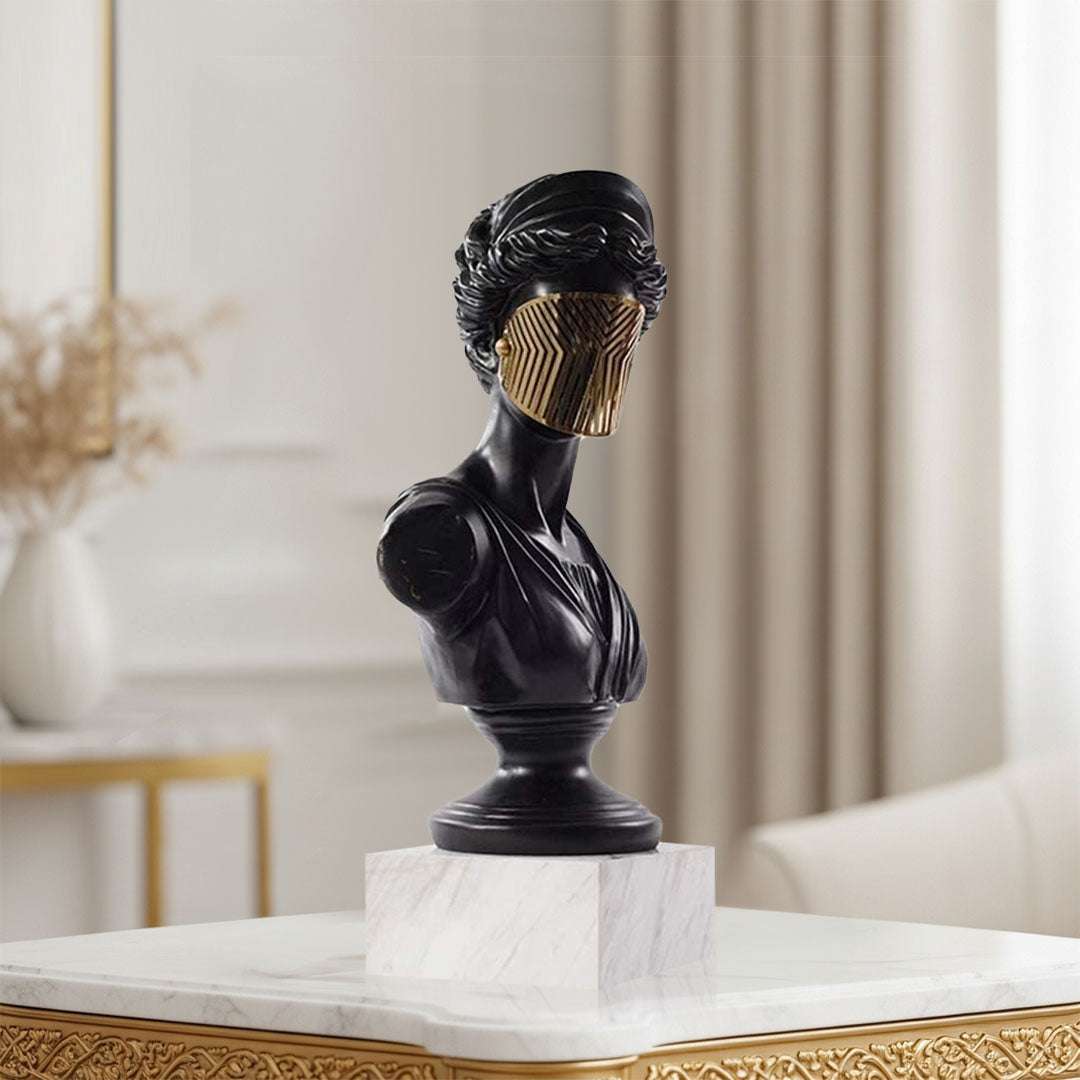 SOGA 45cm Black Resin Bust – Gold Striped Mask Home Sculpture $ 177