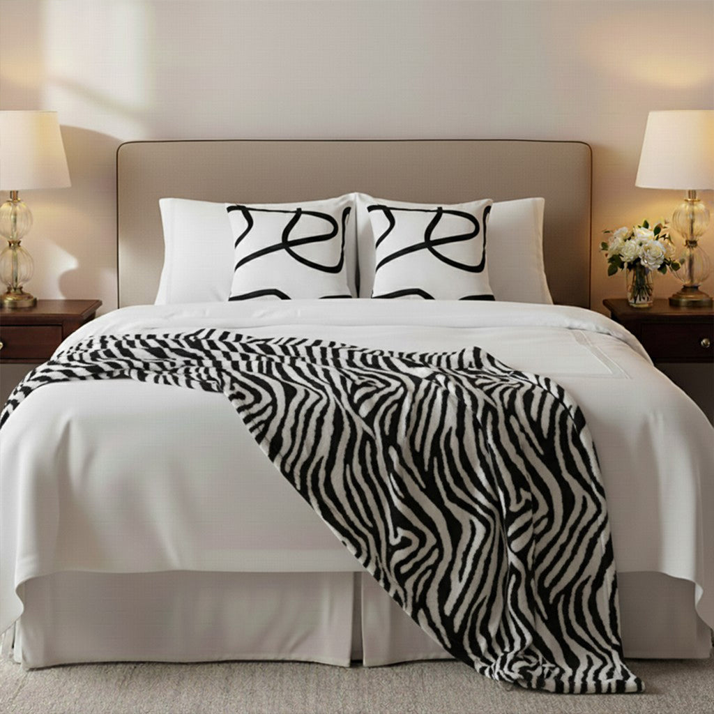 SOGA Home & Living Bundle – 2 White Letter Pillows & Black & White Zebra Throw