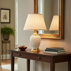 SOGA Ceramic Oval Table Lamp with Gold Metal Base Desk Lamp White