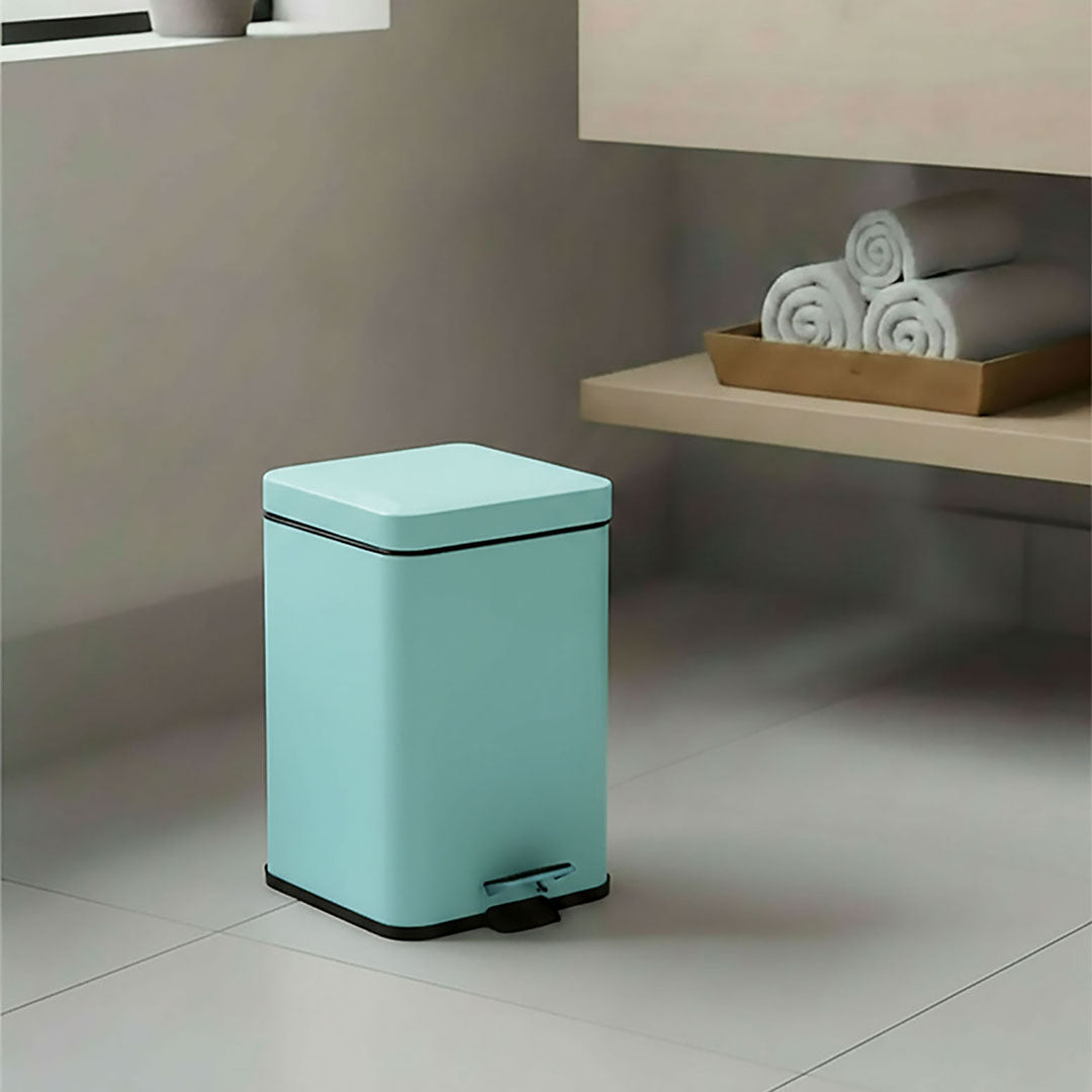 SOGA 4X Foot Pedal Stainless Steel Rubbish Recycling Garbage Waste Trash Bin Square 6L Blue