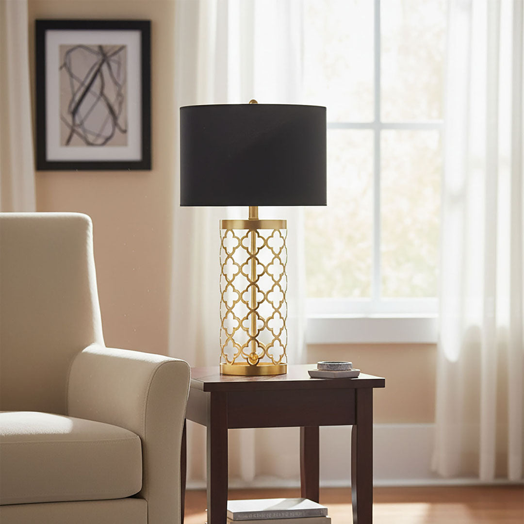 SOGA Golden Hollowed Out Base Table Lamp with Dark Shade