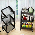 SOGA 2X 3 Tier Steel Black Bee Mesh Kitchen Cart Multi-Functional Shelves Storage Organizer with Wheels