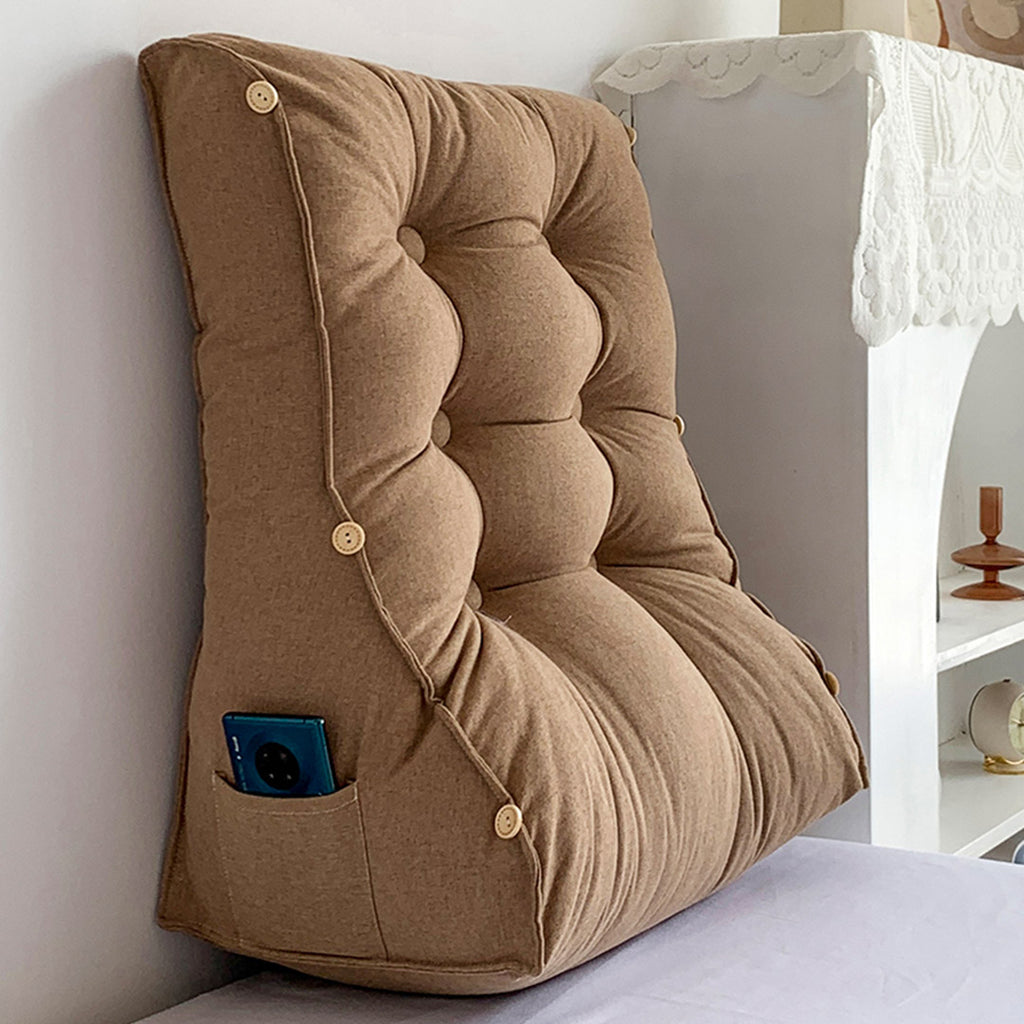 SOGA 60cm Khaki Triangular Wedge Lumbar Pillow Headboard Backrest Sofa Bed Cushion Home Decor
