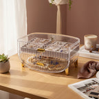 SOGA 2 Tier Transparent Multifunctional Countertop Cosmetic Storage Makeup Skincare Holder Jewelry Cabinet Bathroom Desk Drawer Vanity Organiser
