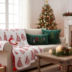 SOGA Christmas Bundle – Red Christmas Tree Fleece Throw & Green Embroidered Holiday Pillows $ 203
