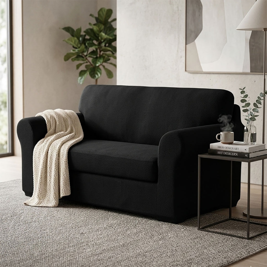SOGA 2-Seater Black Sofa Cover Couch Protector High Stretch Lounge Slipcover Home Decor