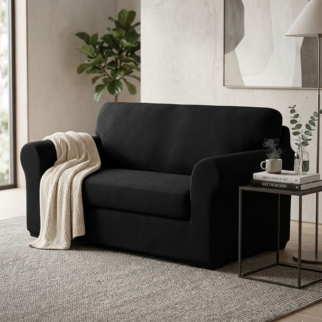 SOGA 2-Seater Black Sofa Cover Couch Protector High Stretch Lounge Slipcover Home Decor
