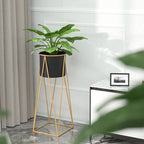 SOGA 4X 50cm Gold Metal Plant Stand with Black Flower Pot Holder Corner Shelving Rack Indoor Display