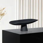 SOGA 31cm Black Ceramic Decorative Plate on Pedestal Stand
