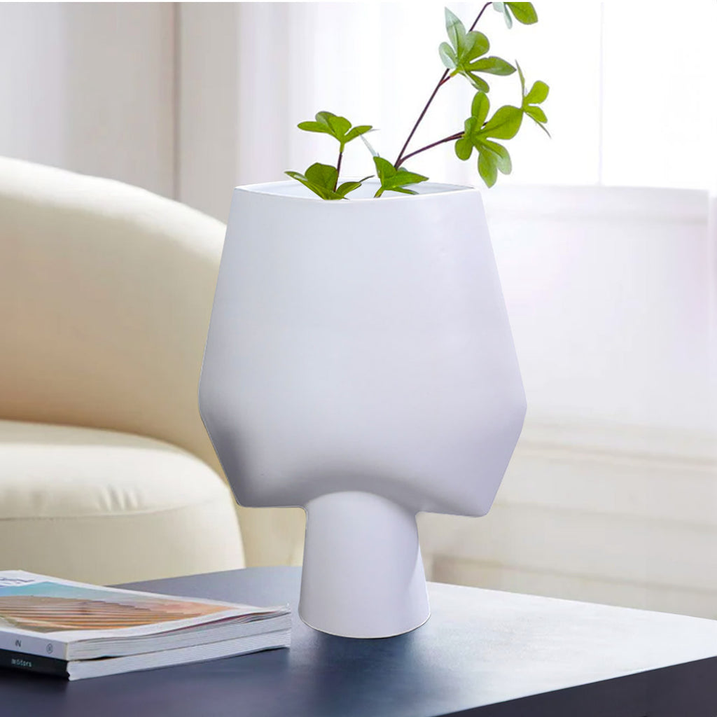 SOGA 33x43cm White Large Ornament Bodhi House Ceramic Handcrafted Modern Abstract Square Vase Home Decor