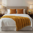 SOGA Home & Living Bundle – 2 Sunset Orange Chenille Pillow & Yellow Diamond Knitted Blanket