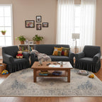 SOGA Home & Living Bundle – 2 Dark Grey 1-Seater & 3-Seater Sofa Covers with Ruffled Skirt