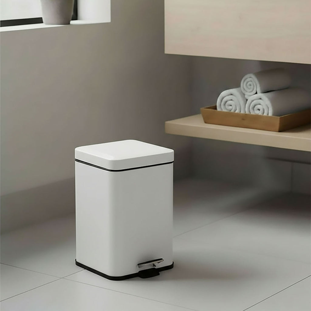 SOGA 2X Foot Pedal Stainless Steel Rubbish Recycling Garbage Waste Trash Bin Square 6L White