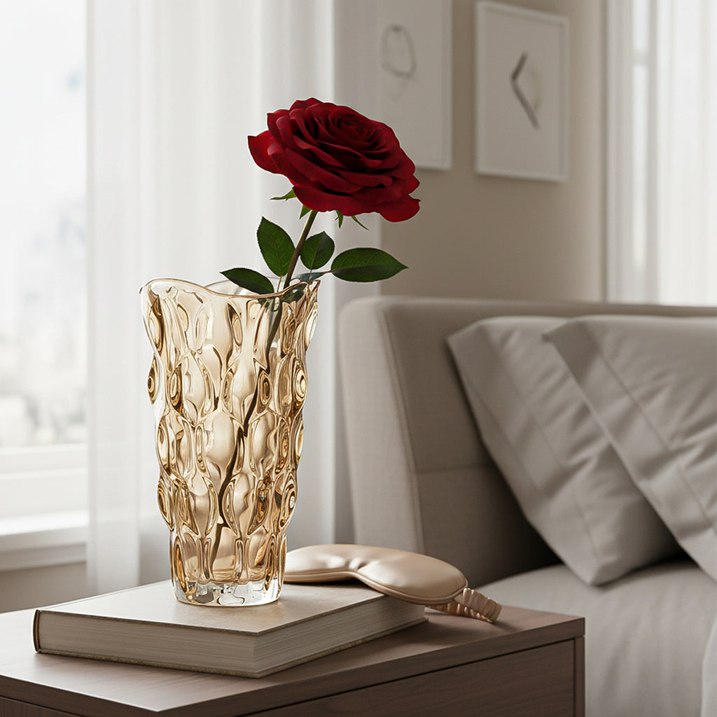 SOGA 29.8cm Golden Amber Glass Crystal Vase Elegant Modern Home Décor