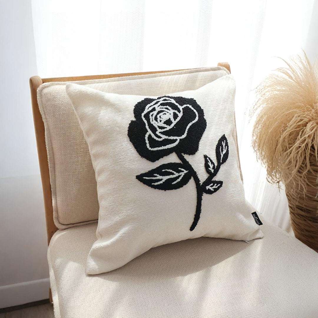 SOGA 2X 45cm White Black Single Rose Embroidered Throw Pillow $ 129
