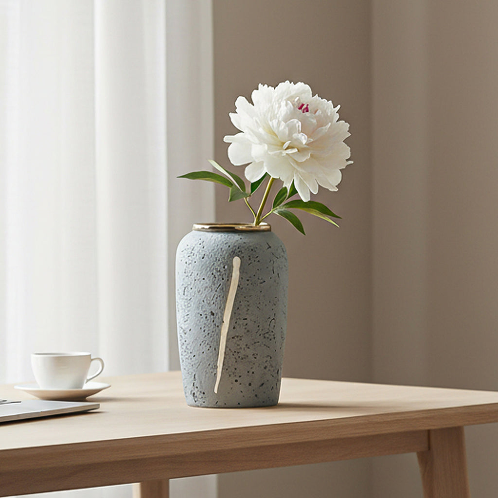 SOGA 30x19cm Grey Medium Ceramic Flower Vase Elegant Living Room Home Decor