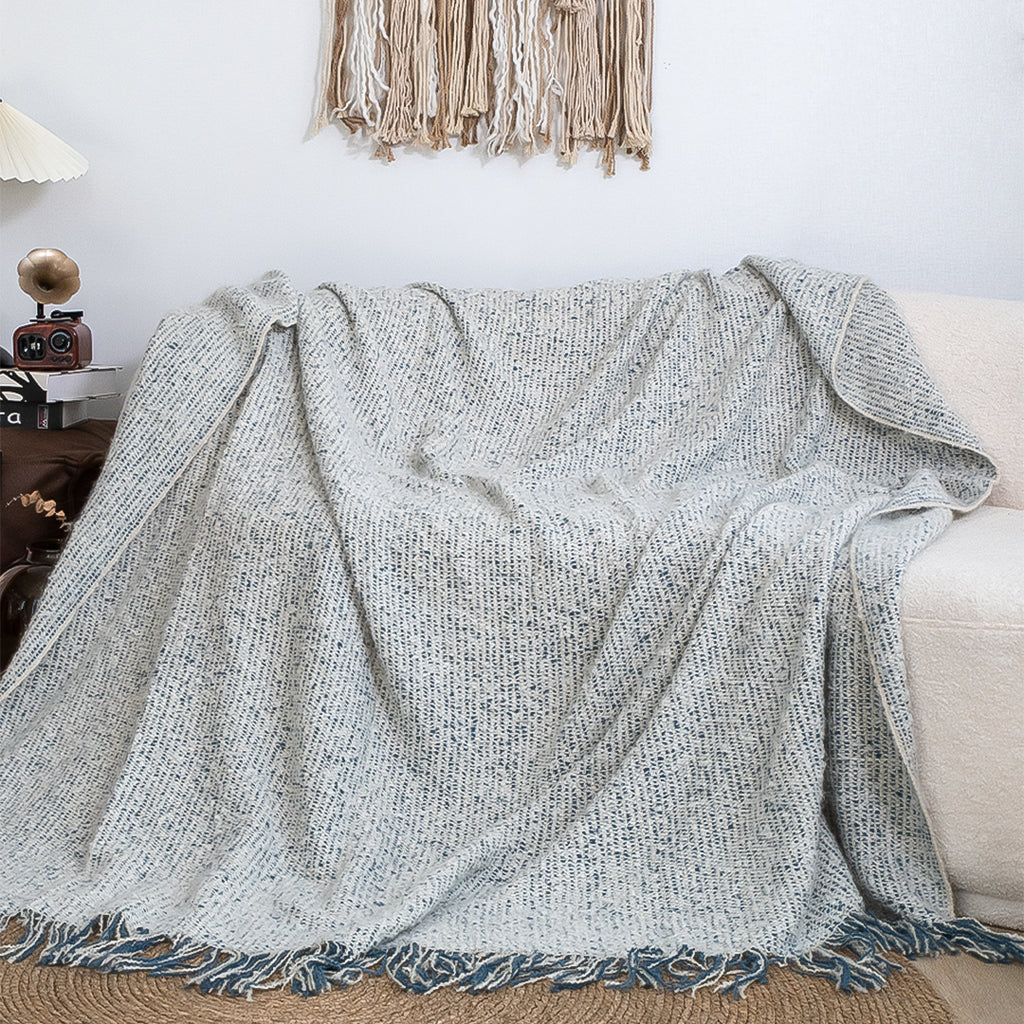 SOGA Light Blue-Gray Tassel Throw Blanket 160x200cm Soft Polyester