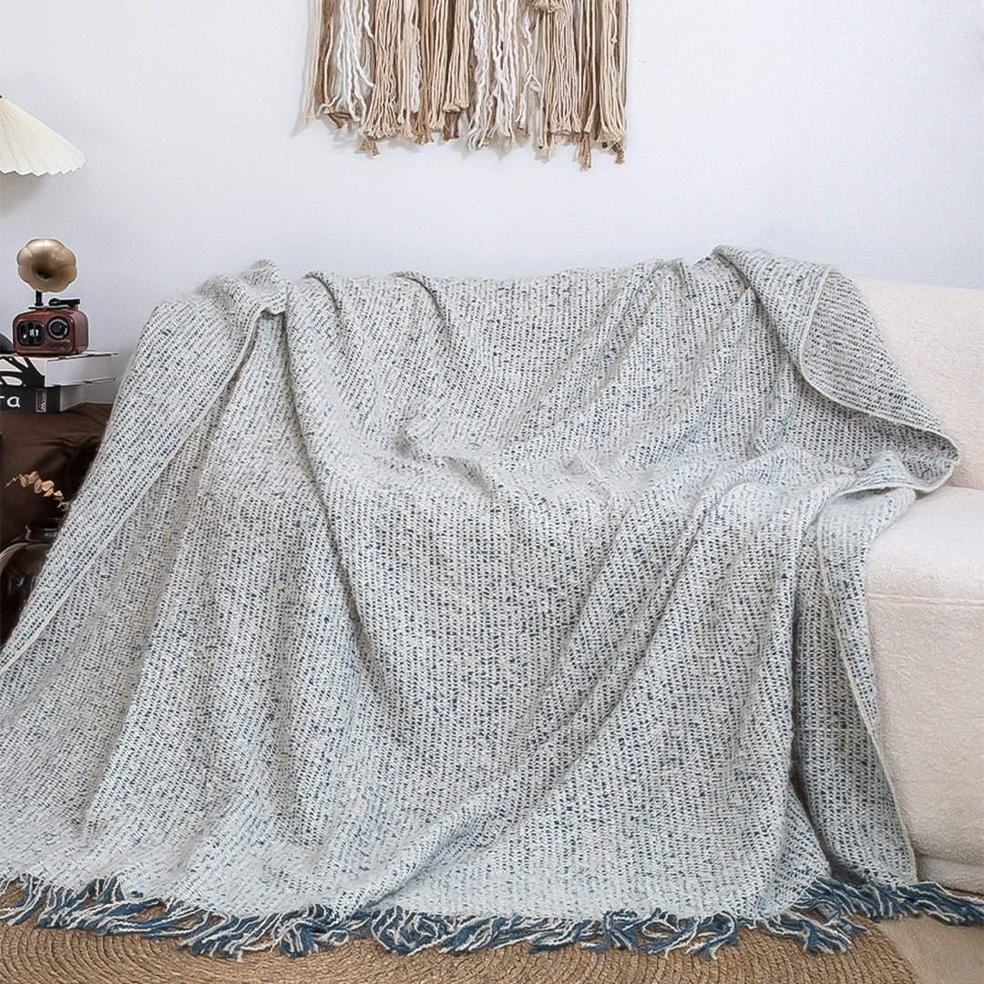 SOGA Light Blue-Gray Tassel Throw Blanket 160x200cm Soft Polyester