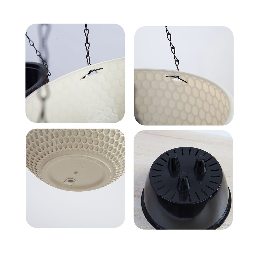 SOGA 2X White Medium Hanging Resin Flower Pot Self Watering Basket Planter Outdoor Garden Decor