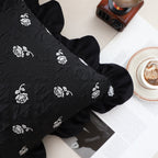 SOGA 45cm Throw Pillow Black Ruffled Square Decorative Cushion for Rose Lovers Cozy Home Decor