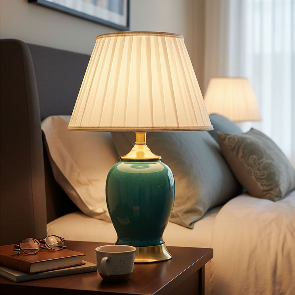 SOGA 4X Ceramic Oval Table Lamp with Gold Metal Base Desk Lamp Green