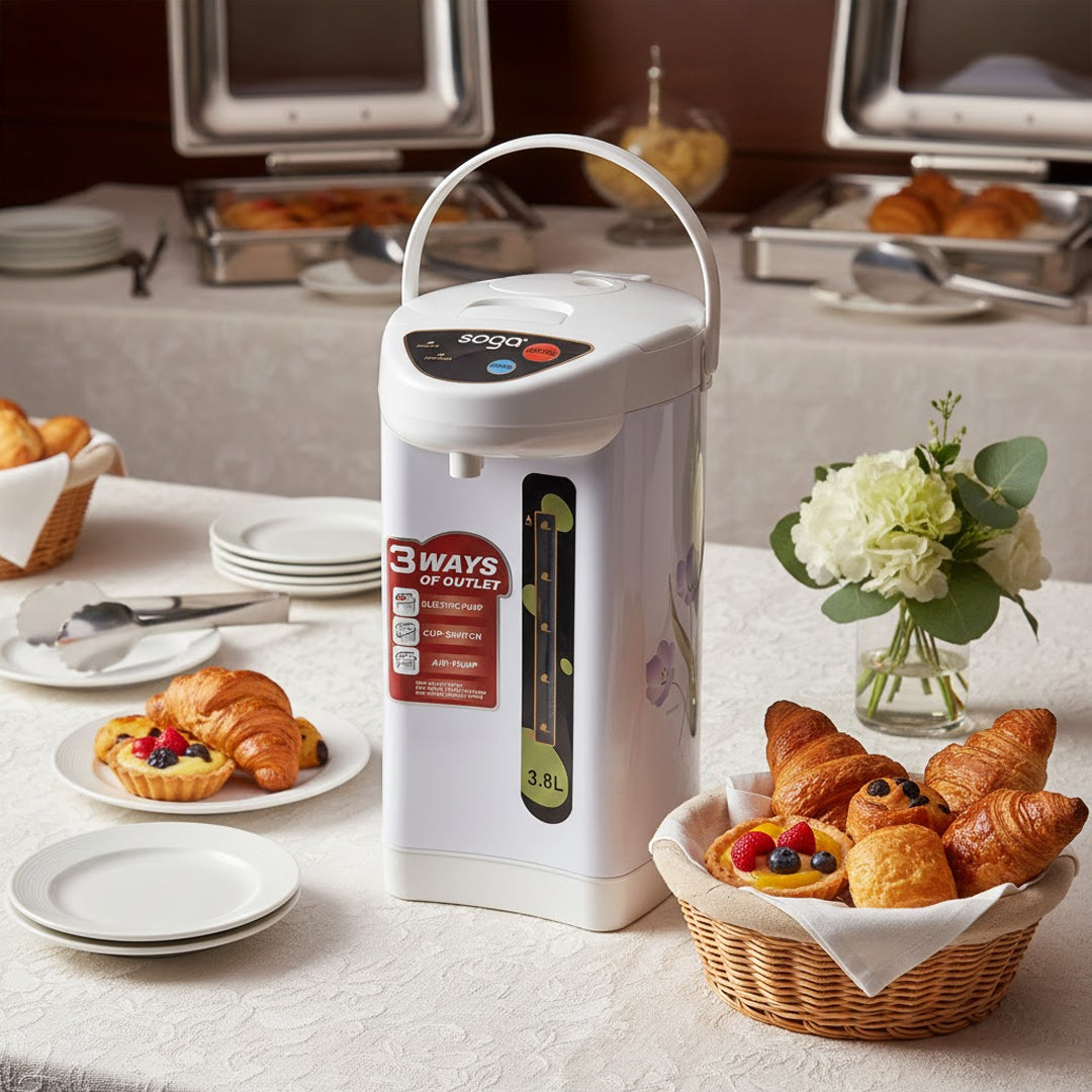 SOGA 3.8L White Plastic Exterior Electric Thermal Pot Dispenser with 3 Dispensing Modes