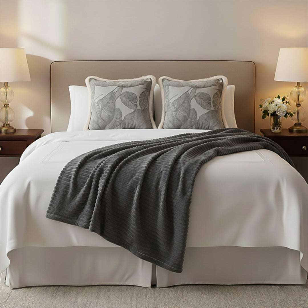 SOGA Home & Living Bundle – 2 Wabi-Sabi Embroidered Leaf Pillow & Grey Striped Throw Blanket $ 170