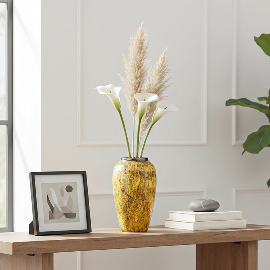 SOGA 30x19cm Yellow Medium Ceramic Flower Vase Elegant Living Room Home Decor