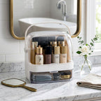 SOGA 2 Tier White Countertop Makeup Cosmetic Storage Organiser Skincare Holder Jewelry Storage Box with Handle