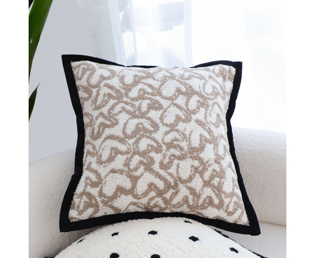 SOGA 50cm Elegant Beige Scrollwork Pattern Black Trim Decorative Throw Pillow