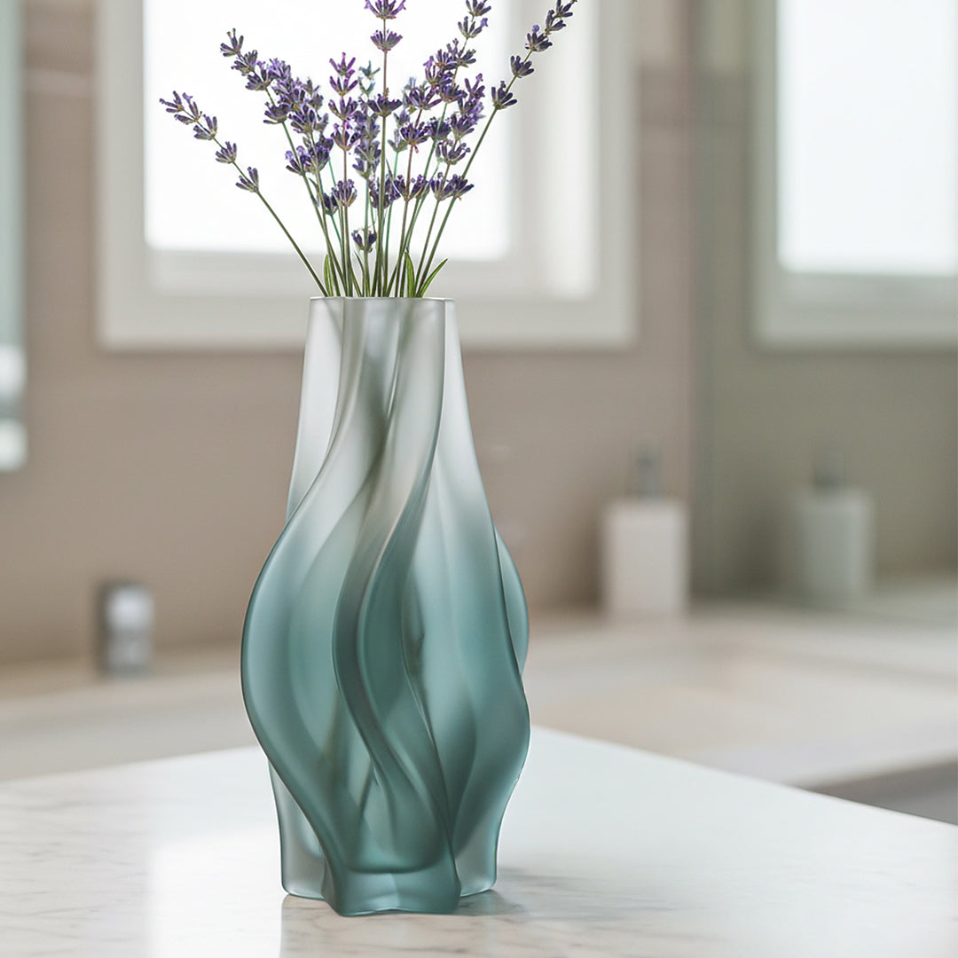 SOGA 32cm Glass Vase Blue with Beautiful glass Bubble Texture Art Vases
