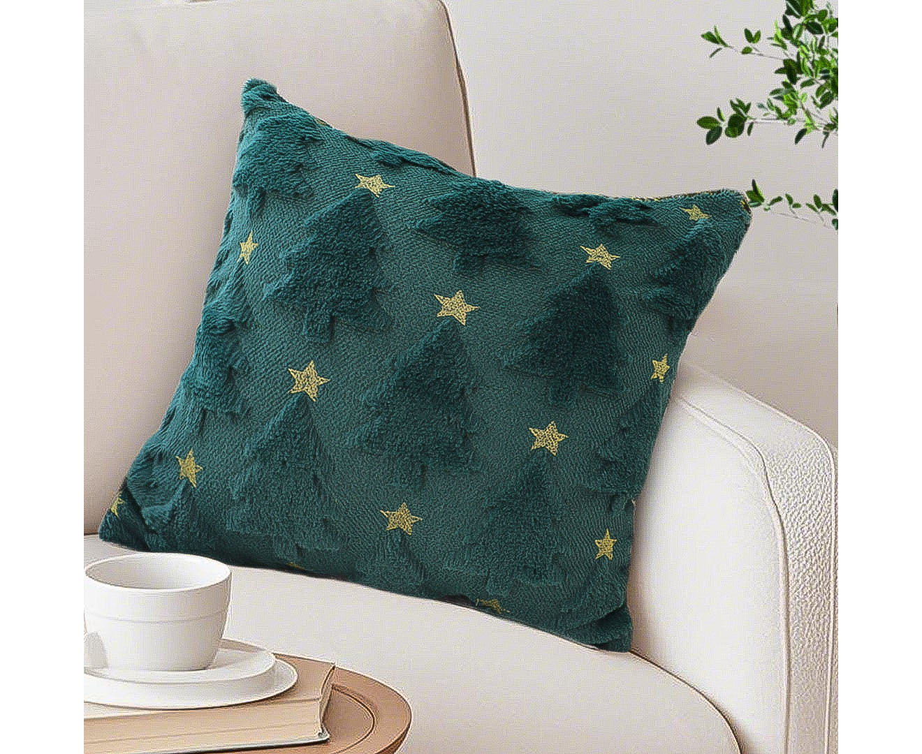 SOGA 45cm Festive Teal Christmas Tree Gold Star Holiday Throw Pillow