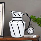 SOGA 23.5x19.5cm Ornament Modern Ceramic Decorative Pitcher Striped Vase with Handle with Geometric Design for Home Décor