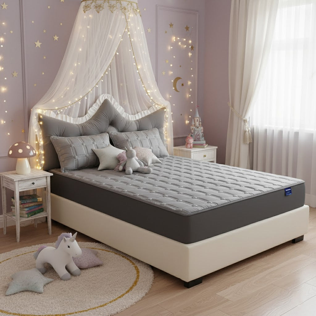 SOGA Home & Living Bundle – Grey Crown Tufted Pillow & Quilted Mattress Cover Set