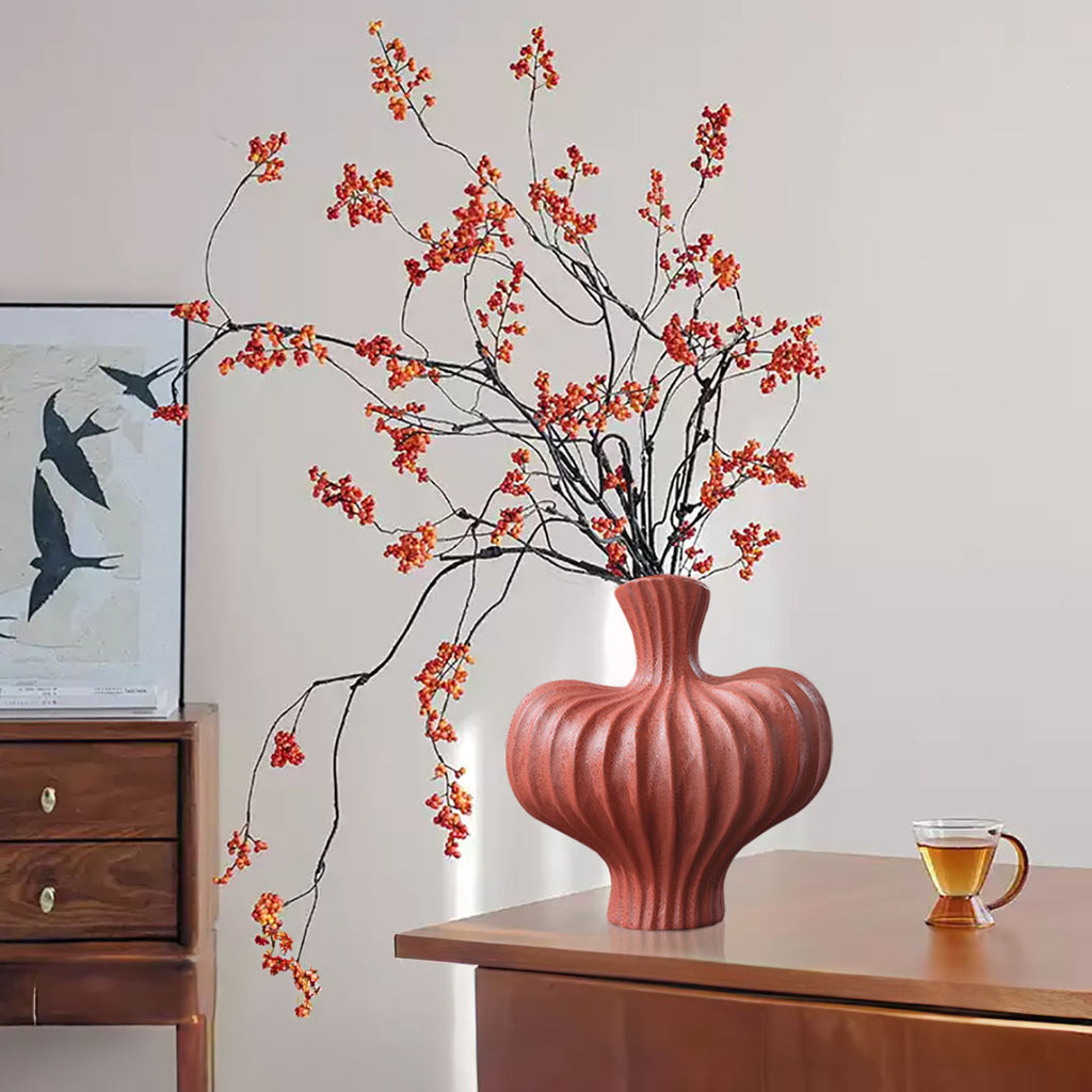 SOGA 25X24cm Ornament Matte Red Small Vases Countertop Decoration Accessories Porch Crafts Home Decor