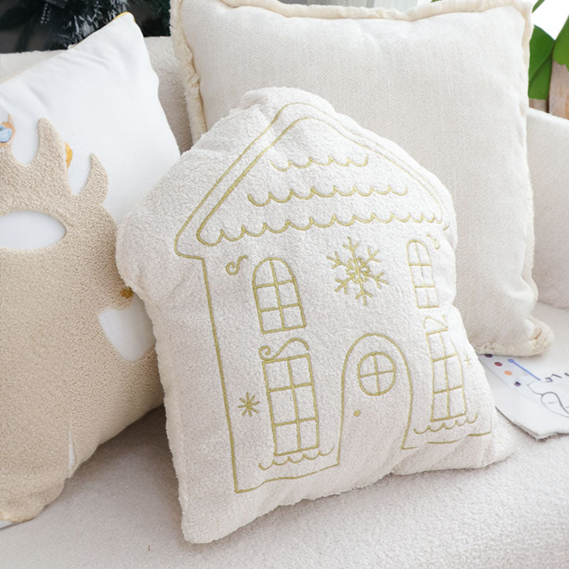SOGA 2X 45cm Festive White Christmas House Shaped Holiday Throw Pillow