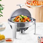 SOGA 4X 6L Stainless Steel Chafing Food Warmer Catering Dish Round Roll Top