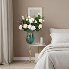 SOGA 85cm Blue Glass Tall Floor Vase and 12pcs White Artificial Fake Flower Set