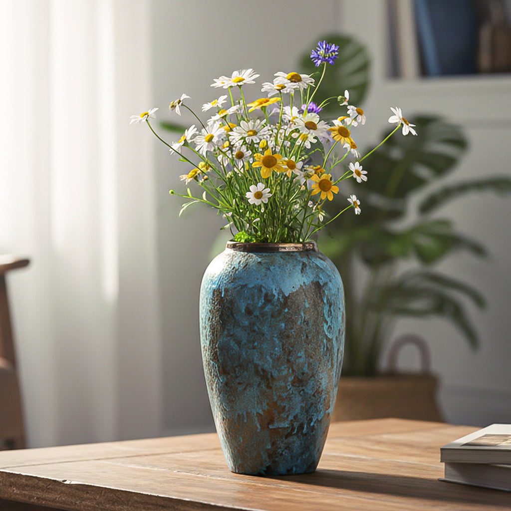 SOGA 30x19cm Light Blue Medium Ceramic Flower Vase Elegant Living Room Home Decor