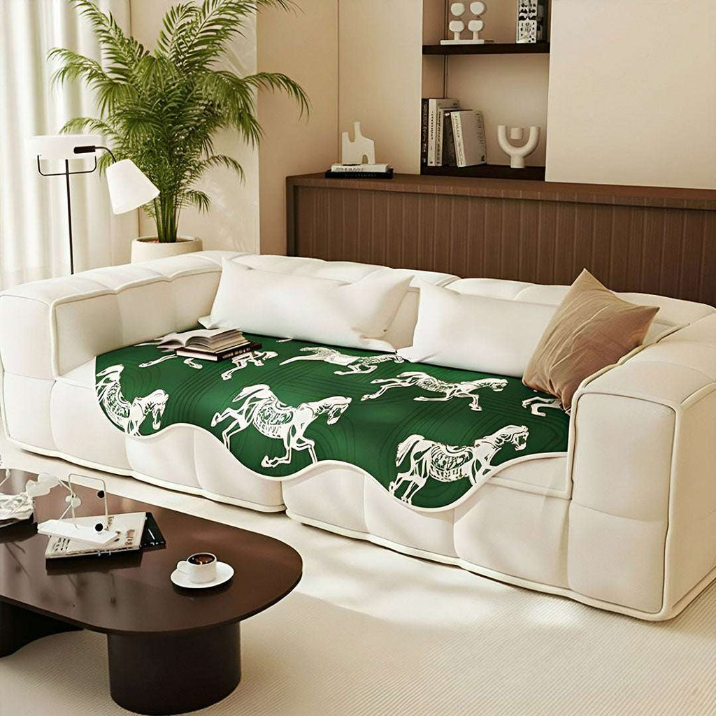 SOGA Three-Seater Green Horse Print 90x210cm Throw Blanket Sofa Cover $ 125