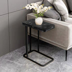 SOGA 2X 30x50cm Black Stone-Patterned Side Table with Black Metal Legs